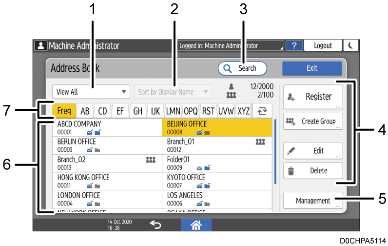 Operation panel screen illustration numbered callout illustration