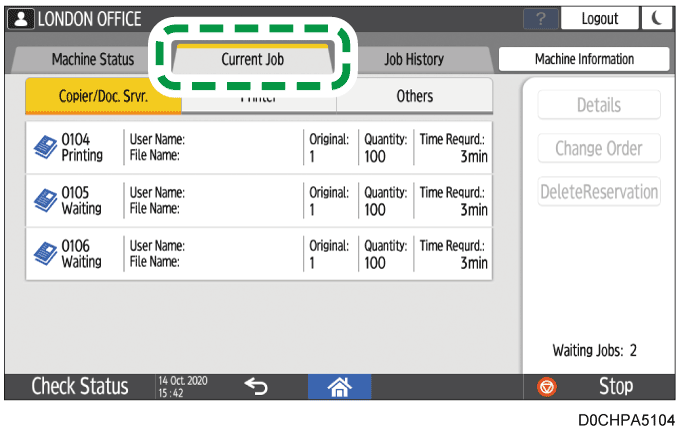 Operation panel screen illustration