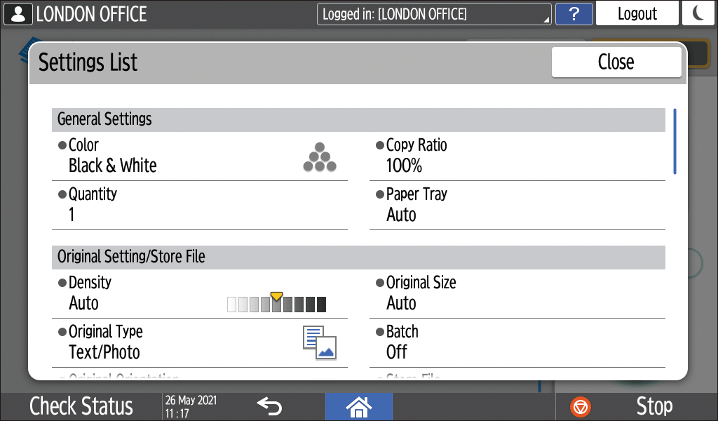 Operation panel screen illustration