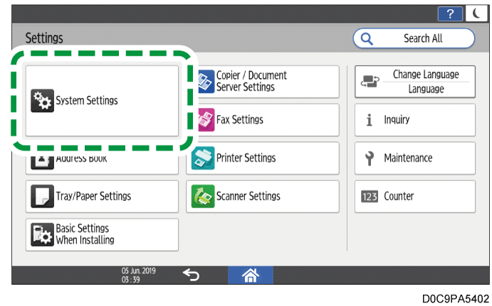 Operation panel screen illustration