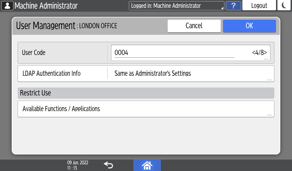 Operation panel screen illustration