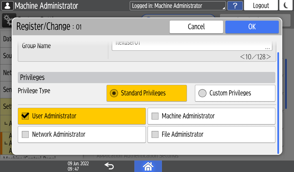 Operation panel screen illustration