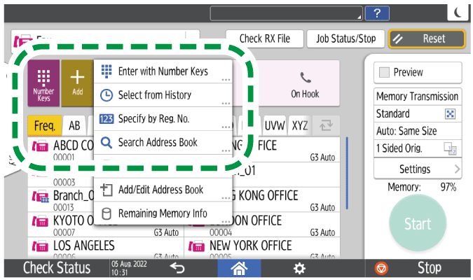 Operation panel screen illustration