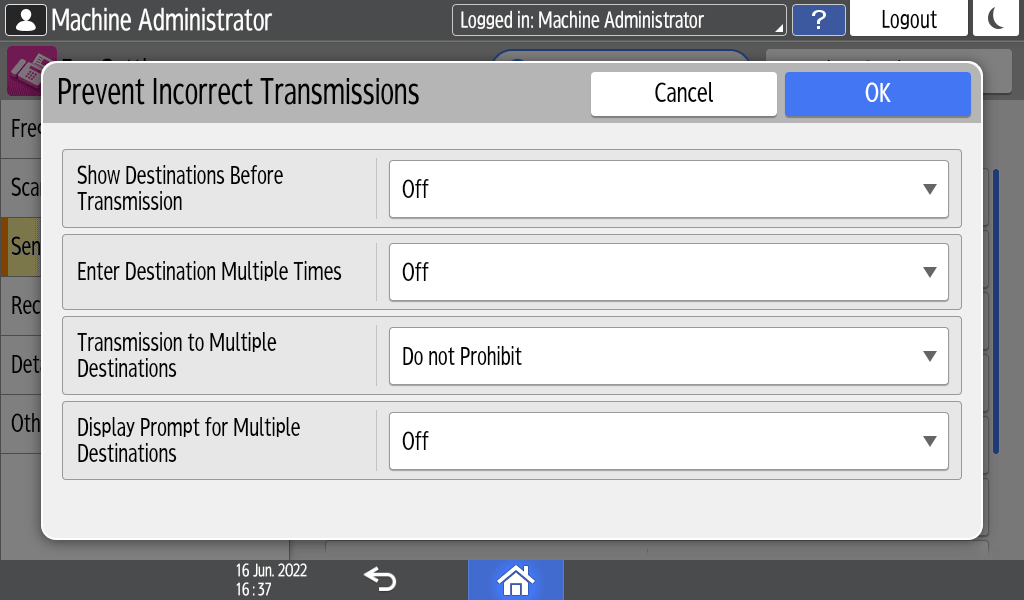 Operation panel screen illustration