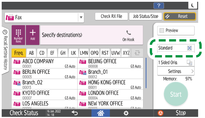 Operation panel screen illustration