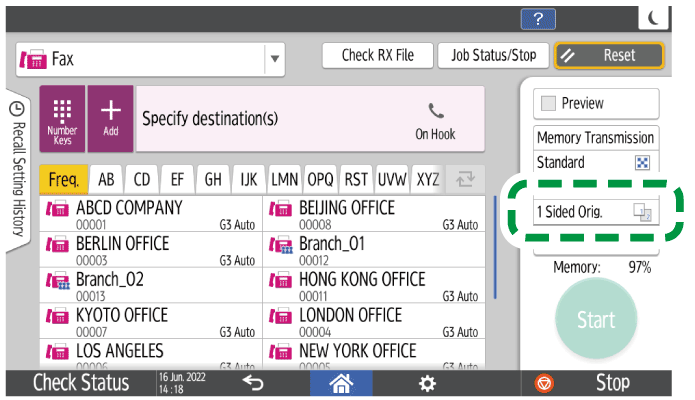 Operation panel screen illustration