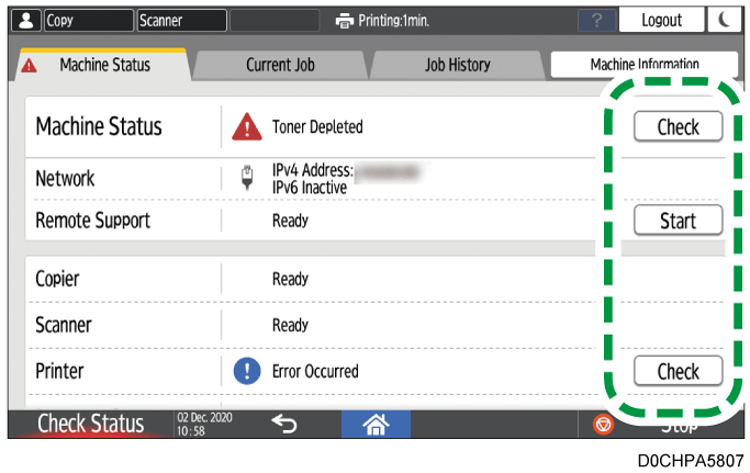 Operation panel screen illustration