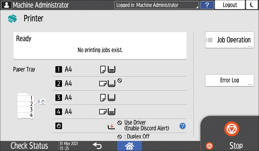 Operation panel screen illustration