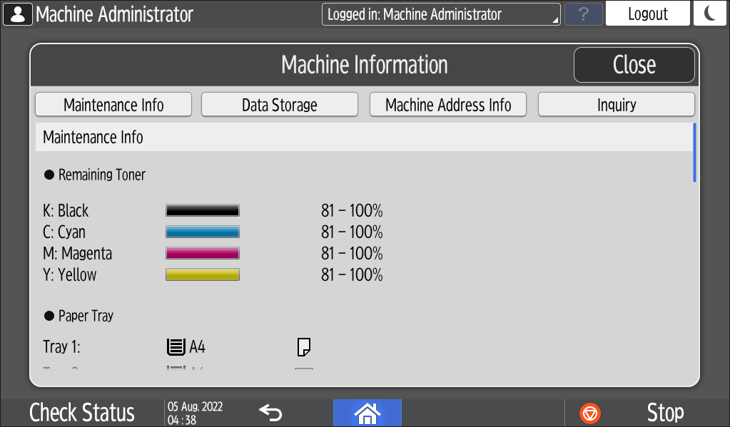 Operation panel screen illustration