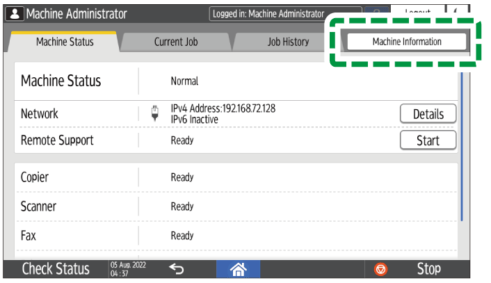 Operation panel screen illustration