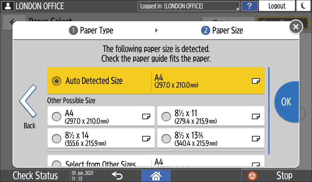 Operation panel screen illustration
