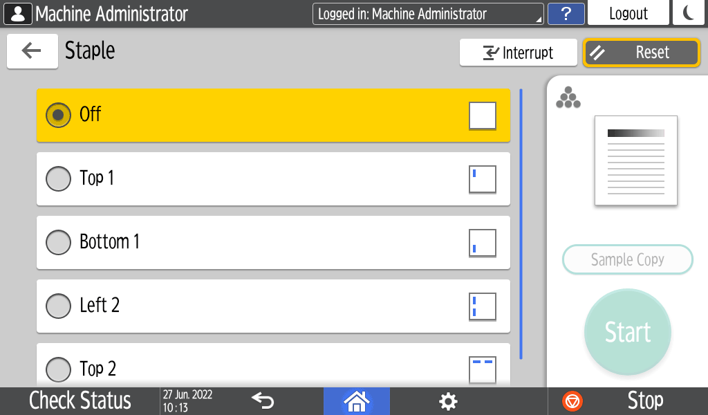 Operation panel screen illustration
