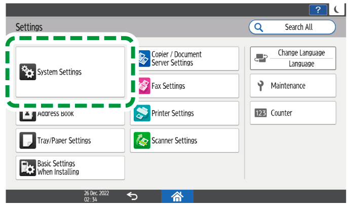 Operation panel screen illustration