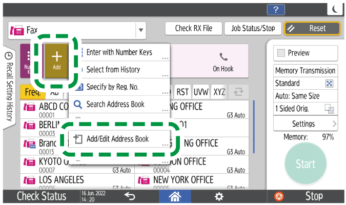 Operation panel screen illustration