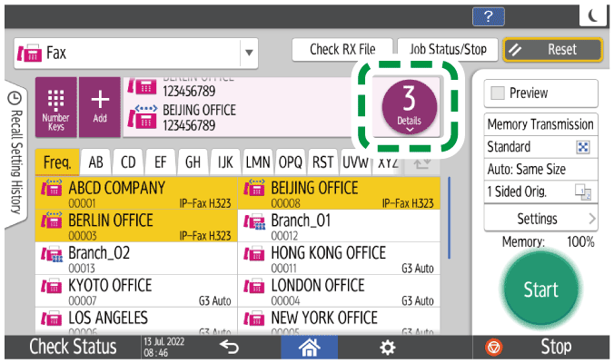 Operation panel screen illustration