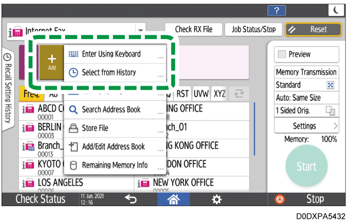 Operation panel screen illustration