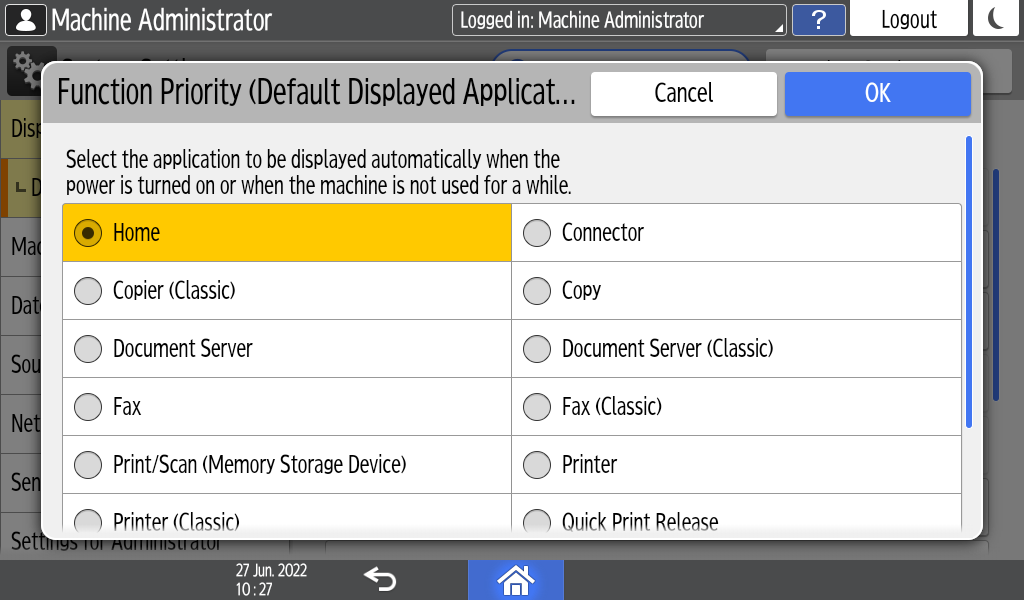 Operation panel screen illustration