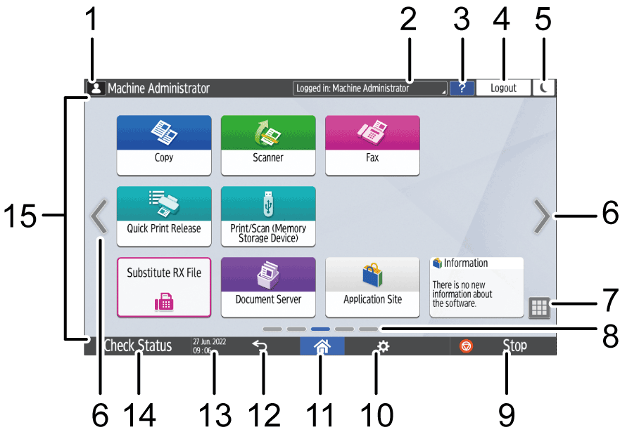 Operation panel screen illustration numbered callout illustration