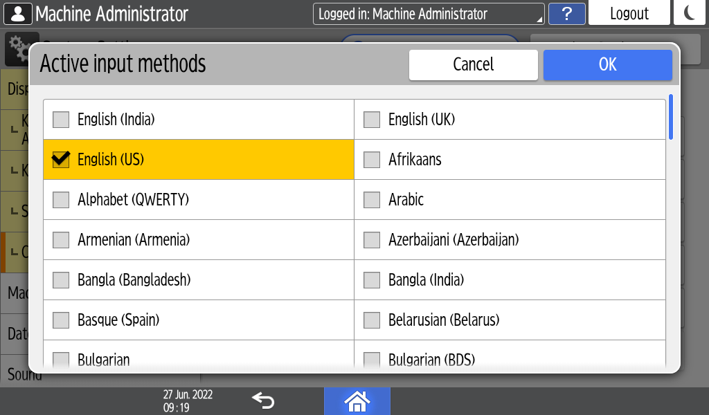 Operation panel screen illustration