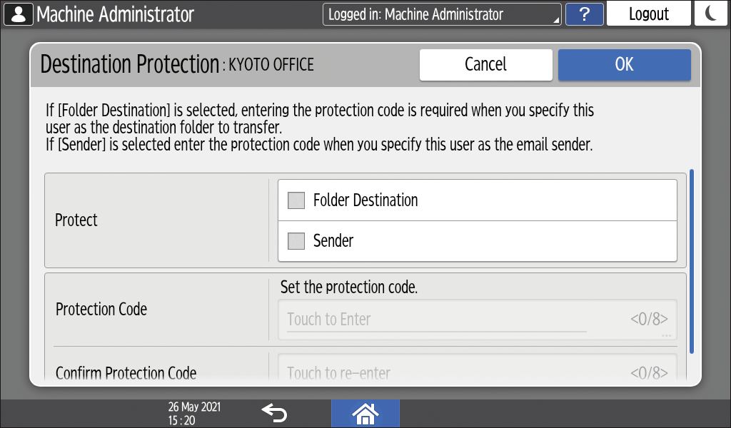 Operation panel screen illustration