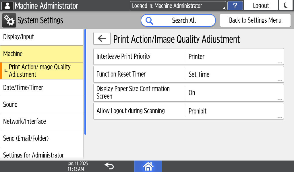 Operation panel screen illustration