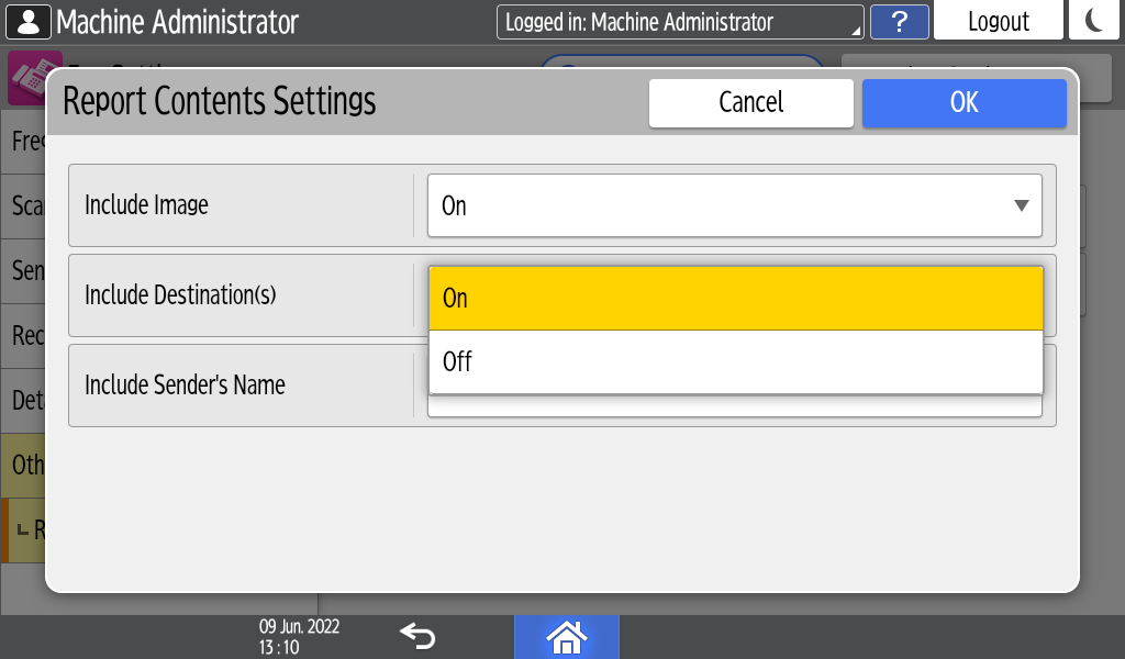 Operation panel screen illustration
