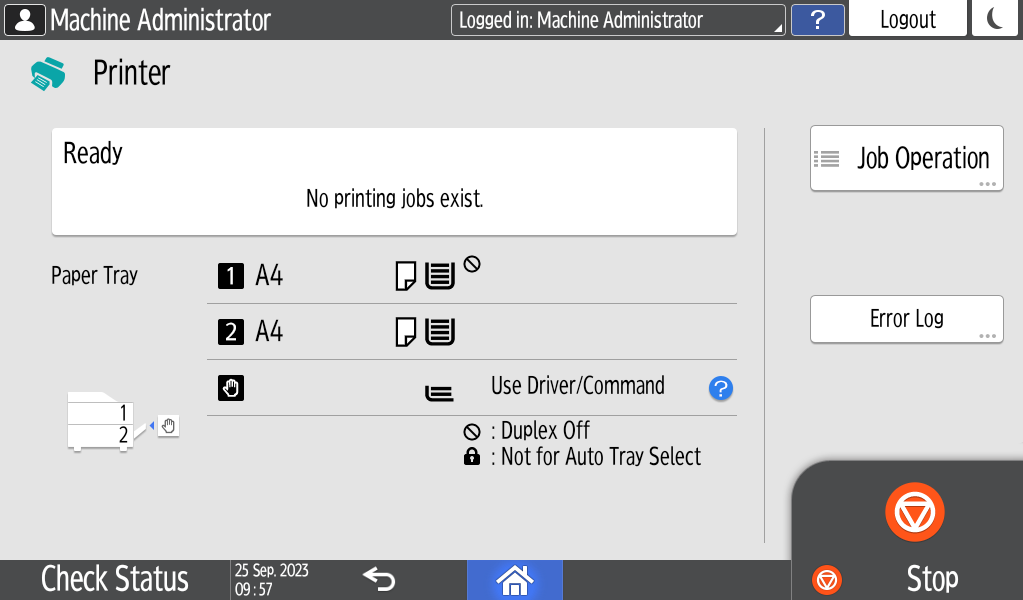 Operation panel screen illustration