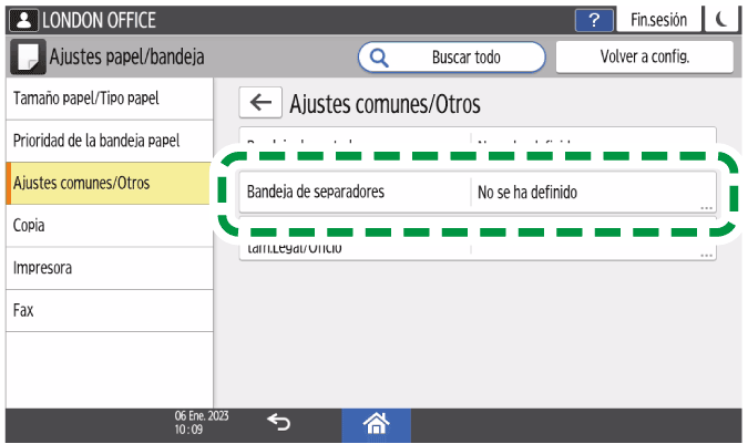 Ilustración de la pantalla del panel de mandos