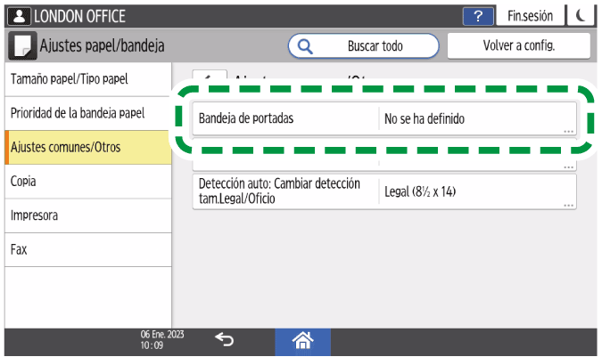 Ilustración de la pantalla del panel de mandos