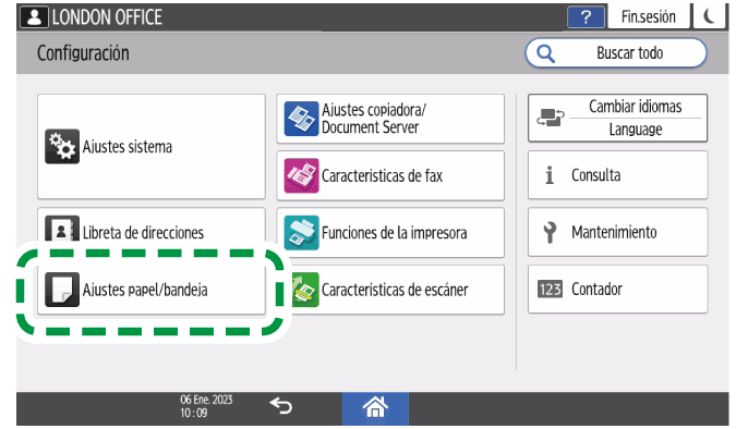 Ilustración de la pantalla del panel de mandos