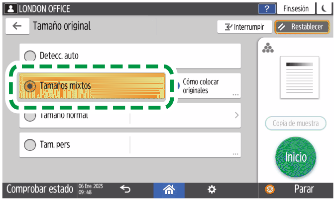 Ilustraci&oacute;n de la pantalla del panel de mandos