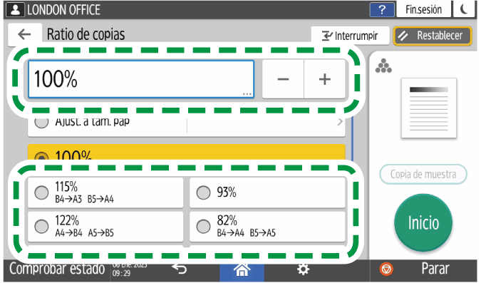 Ilustraci&oacute;n de la pantalla del panel de operaciones