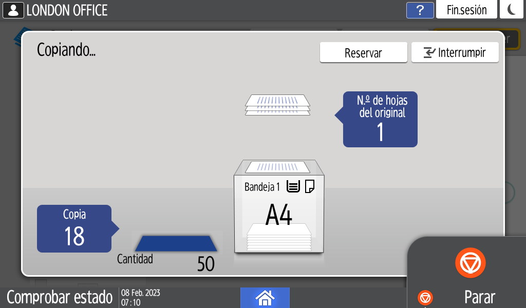 Ilustración de la pantalla del panel de mandos