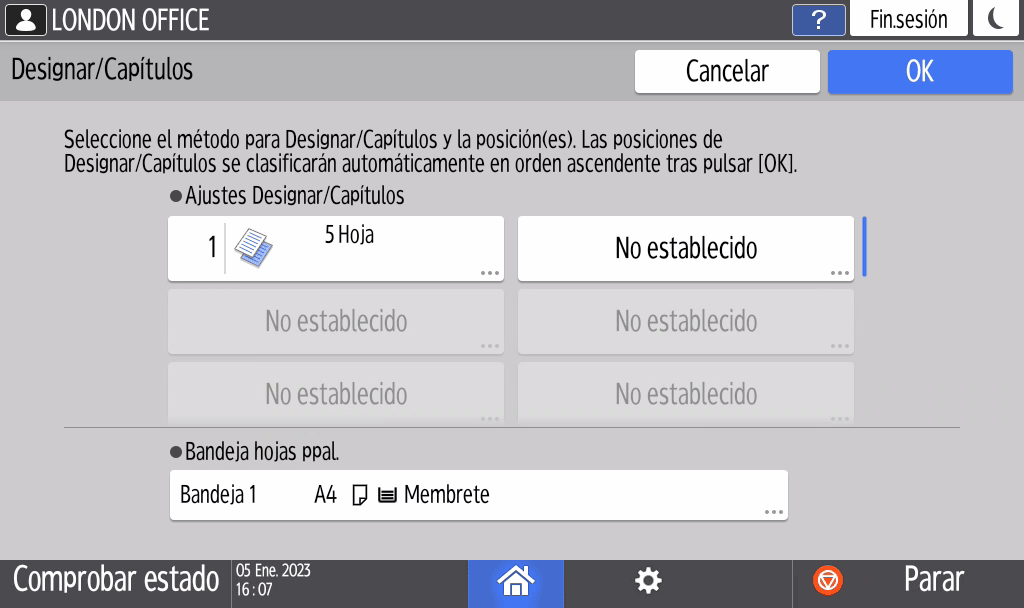 Ilustración de la pantalla del panel de mandos