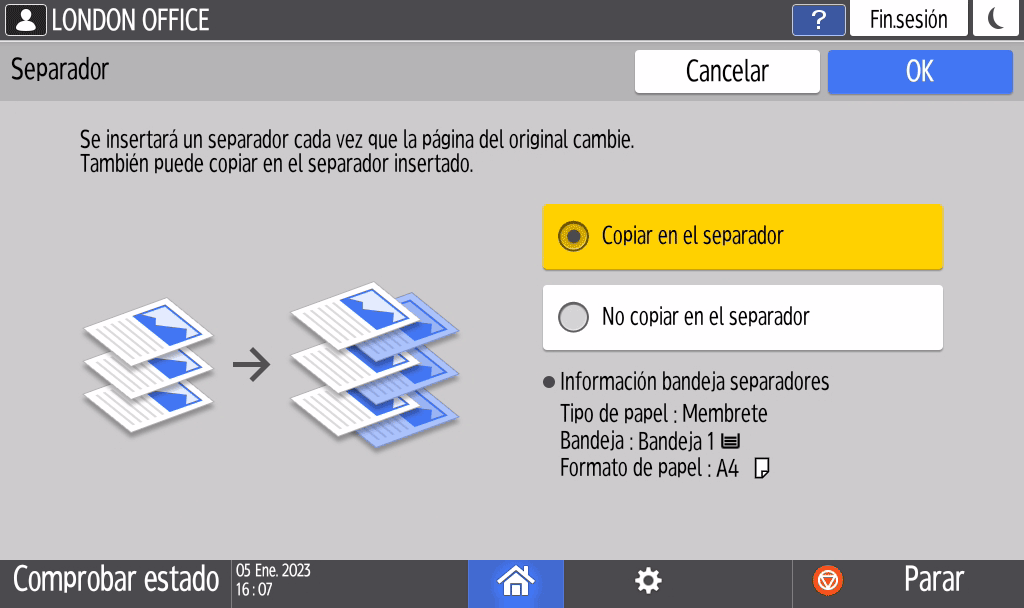 Ilustración de la pantalla del panel de mandos