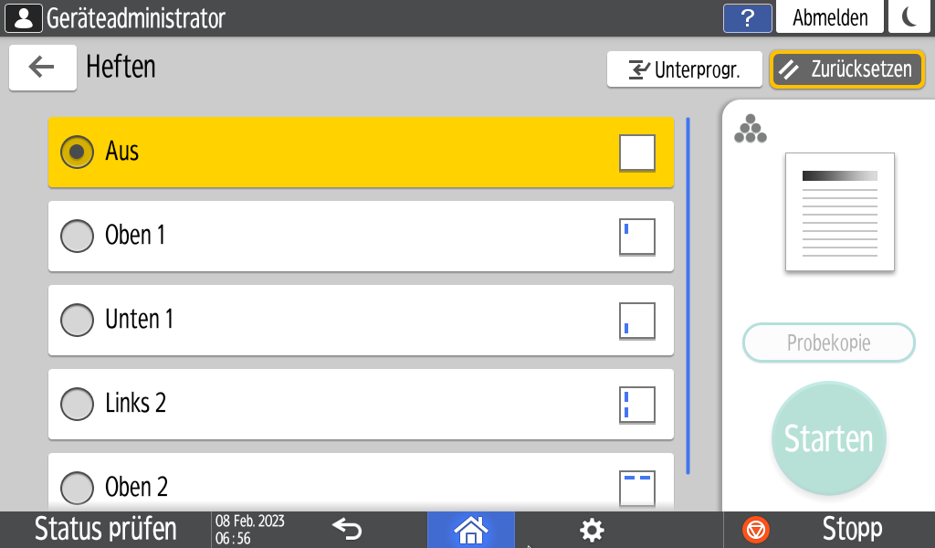 Ilustraci&oacute;n de la pantalla del panel de operaciones