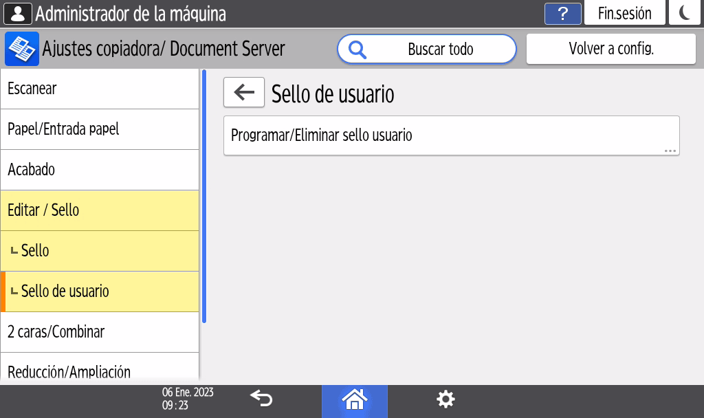Ilustración de la pantalla del panel de mandos