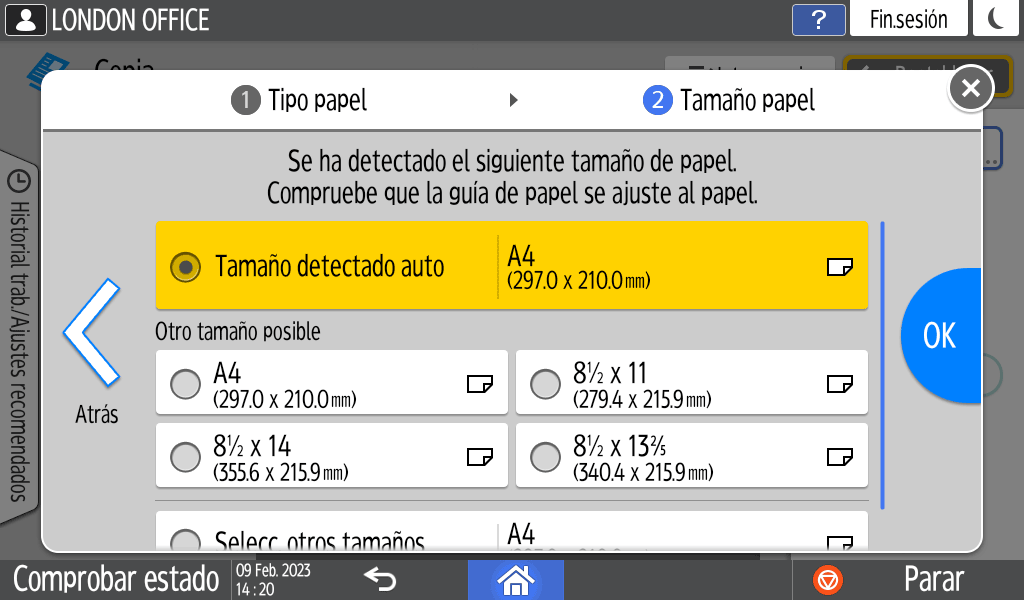 Ilustraci&oacute;n de la pantalla del panel de mandos