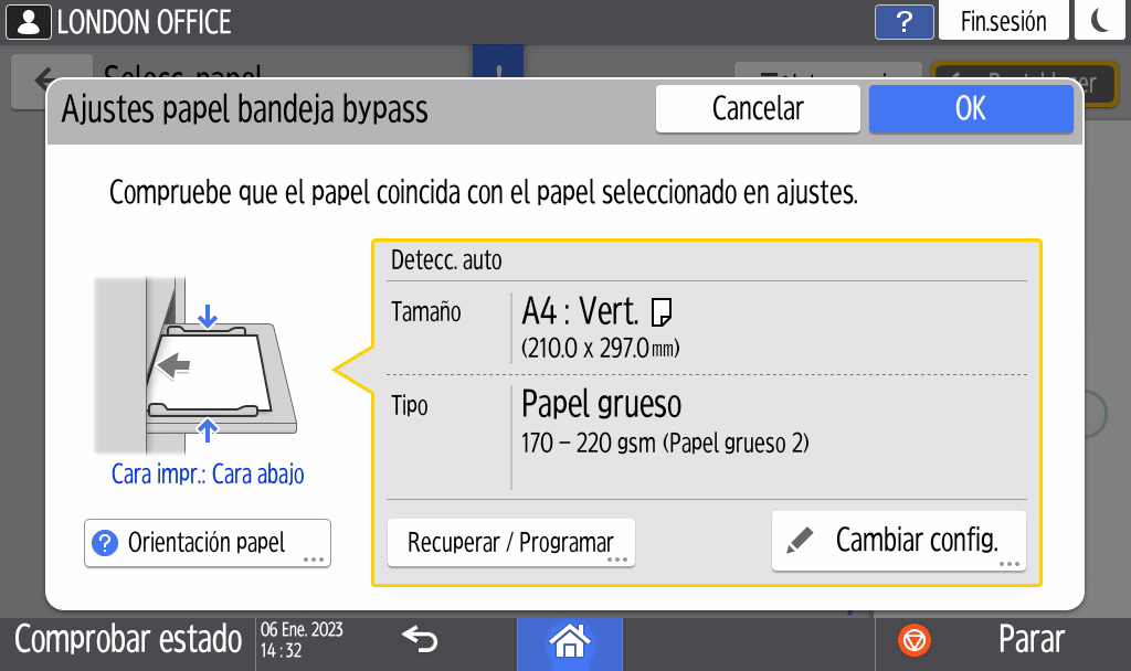 Ilustración de la pantalla del panel de mandos