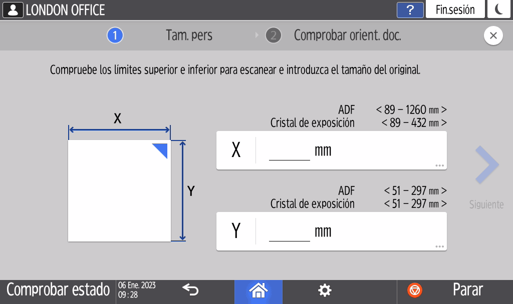 Ilustración de la pantalla del panel de mandos