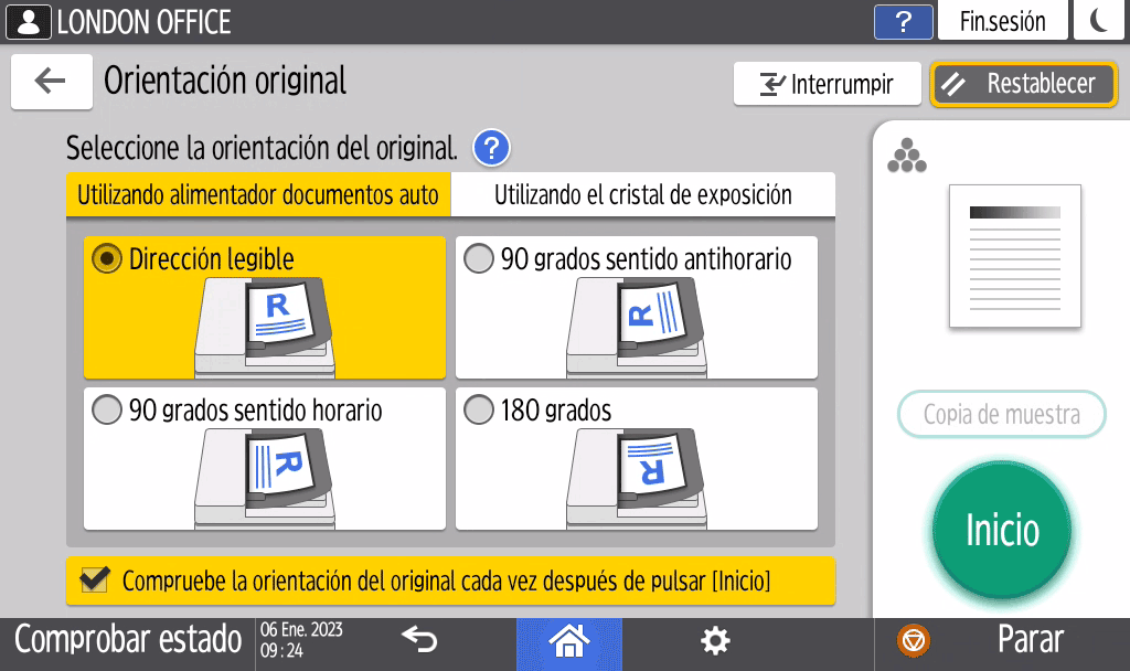 Ilustración de la pantalla del panel de mandos