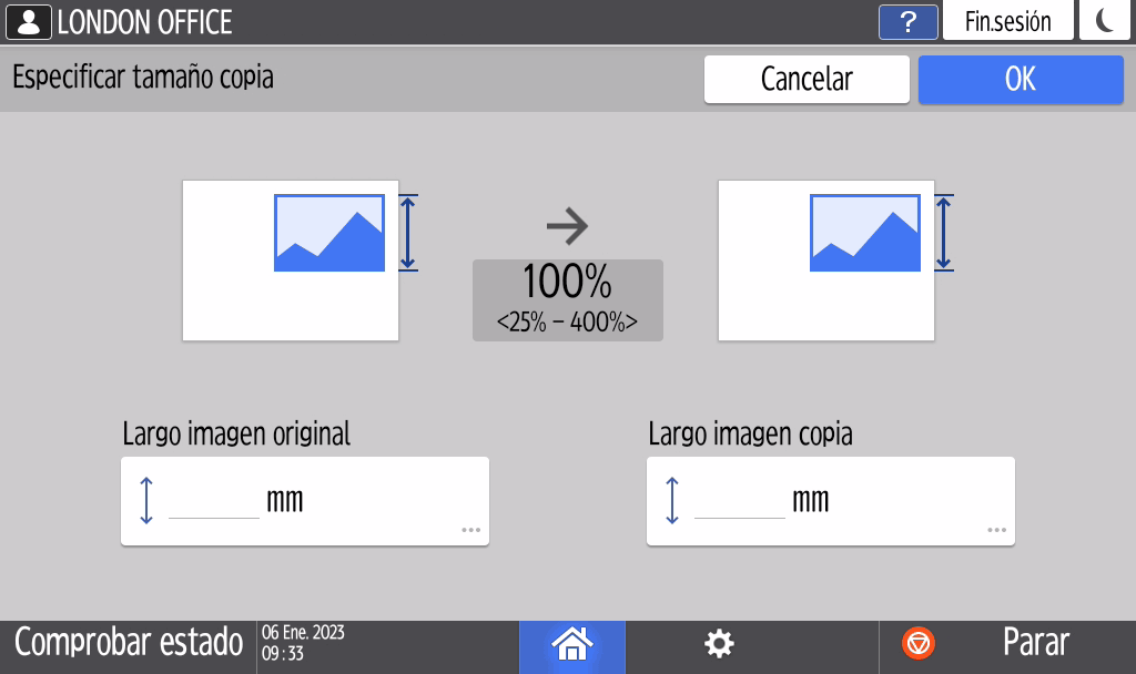 Ilustraci&oacute;n de la pantalla del panel de mandos