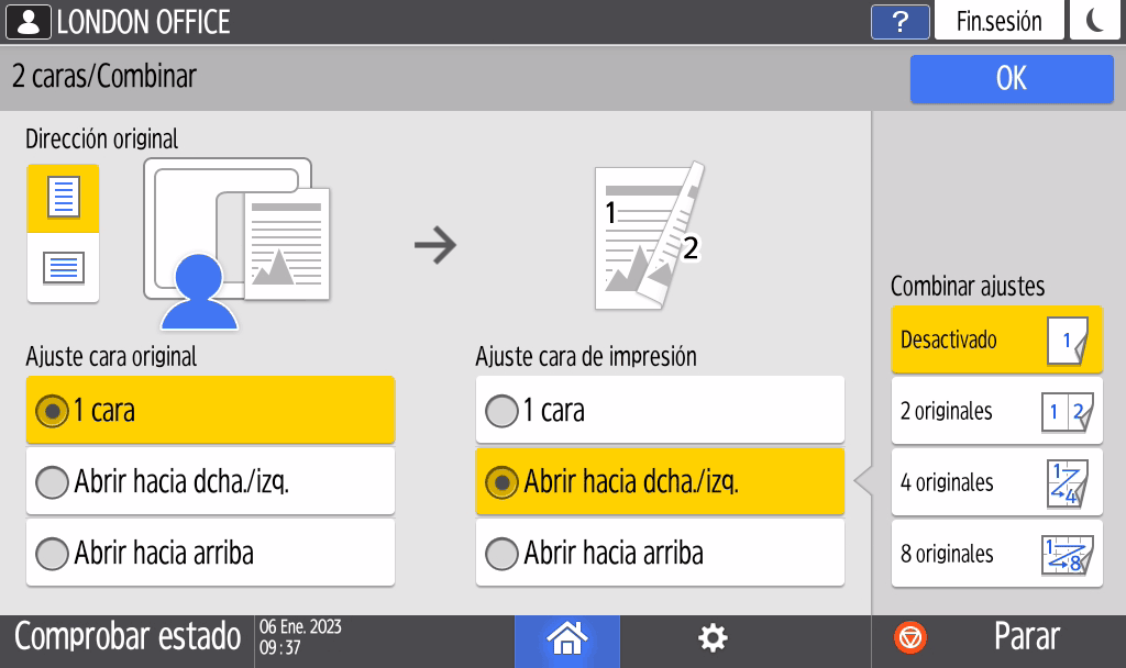 Ilustración de la pantalla del panel de mandos