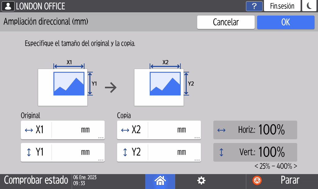 Ilustraci&oacute;n de la pantalla del panel de mandos