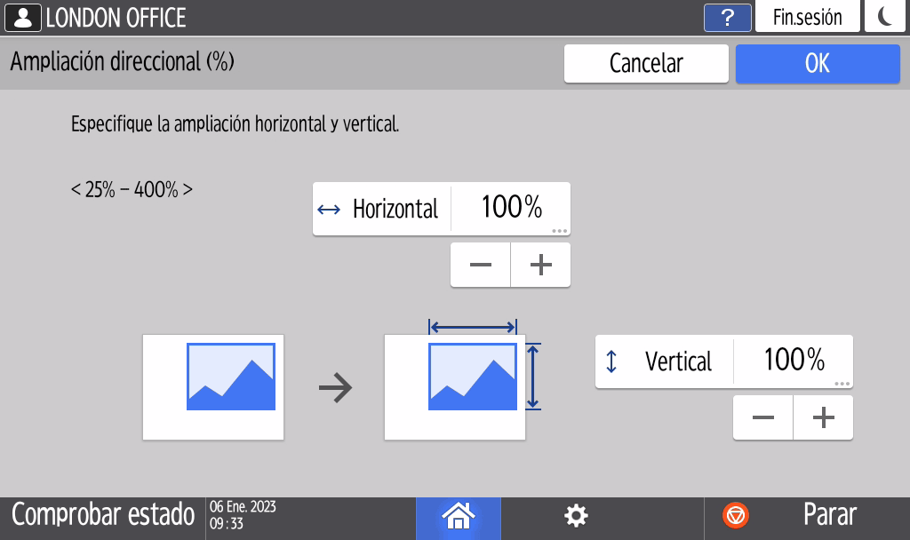 Ilustraci&oacute;n de la pantalla del panel de mandos