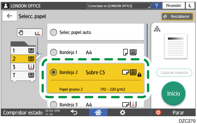 Ilustraci&oacute;n de la pantalla del panel de mandos