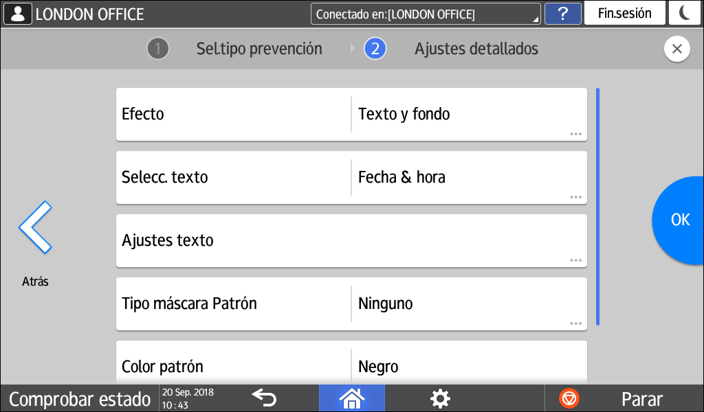 Ilustraci&oacute;n de la pantalla del panel de mandos