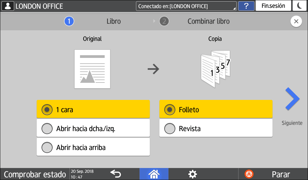 Ilustración de la pantalla del panel de mandos