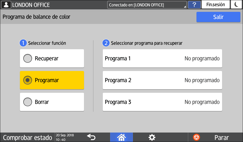 Ilustración de la pantalla del panel de mandos