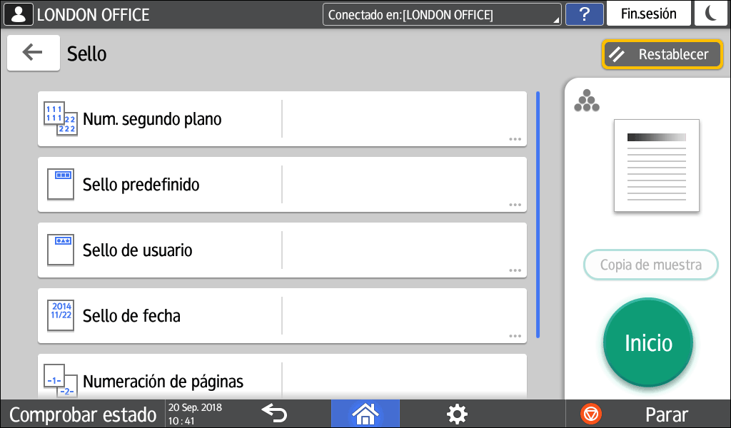 Ilustración de la pantalla del panel de mandos